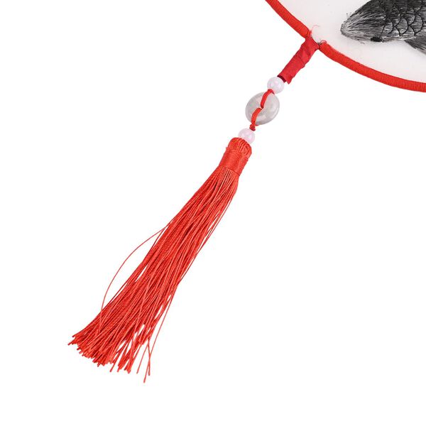 LIVMORE Doppelseitige Stickerei Seidenwanddekoration mit Jadequaste, 20cm, Fisch- und Blumenmuster image number 7