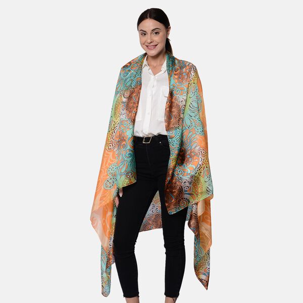 LA MAREY - 100% nat&uuml;rlicher, bedruckter Maulbeerseiden-Schal in Geschenkbox, 110x180 cm, Orange&nbsp;