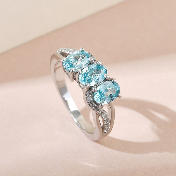 Kambodschanischer, blauer Zirkon und weißer Zirkon-Ring, 925 Silber platiniert  ca. 2,34 ct image number 2