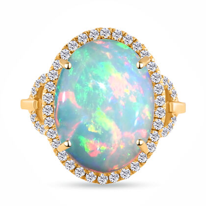 ILIANA AAA natürlicher, äthiopischer Opal und Diamant-Ring, 750 Gelbgold (Größe 17.00) ca. 7,00 ct