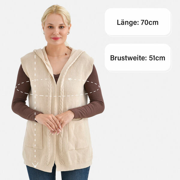 Damen Strickweste mit Kapuze und Taschen, Einheitsgröße, beige image number 4