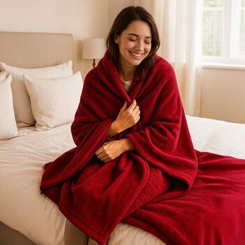 Doppellagige wasserdichte Decke aus Flanell und Sherpa, 150x200cm, Rot