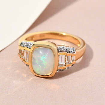Nat&uuml;rlicher, &auml;thiopischer Opal und Zirkon-Ring, 925 Silber Gelbgold Vermeil  ca. 2,01 ct