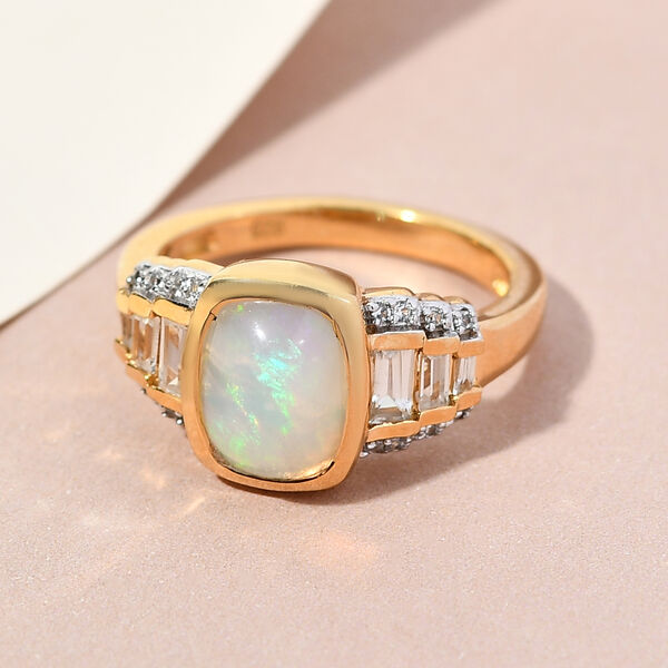 Natürlicher, äthiopischer Opal und Zirkon-Ring, 925 Silber Gelbgold Vermeil  ca. 2,01 ct image number 2