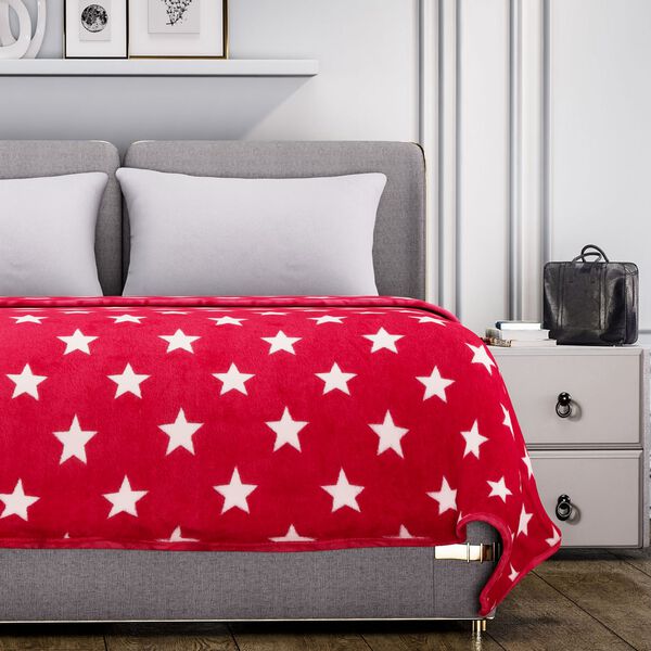 Bedruckte Flanell-Decke, gestrickt, rot image number 3