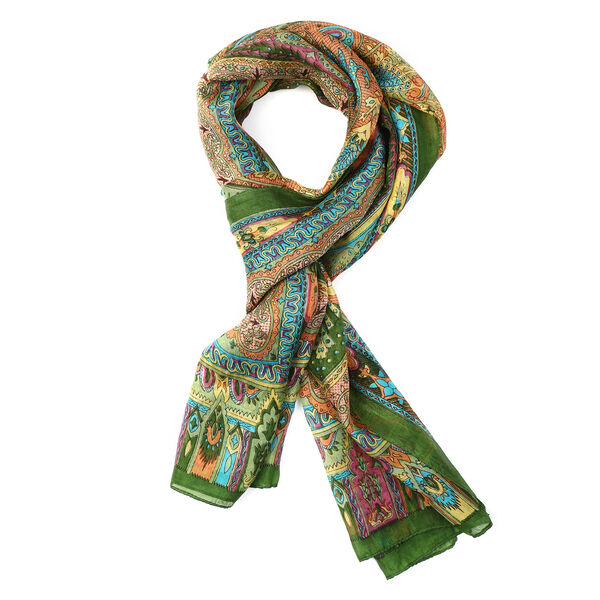 100% Natur Seide, Designer Schal, 50x160 cm, Olivgrün image number 4