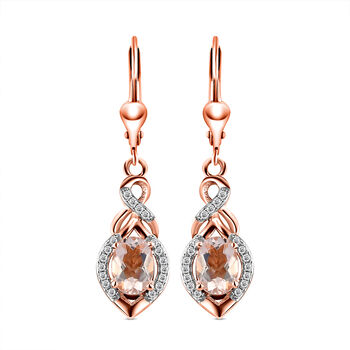 Morganit und wei&szlig;e Zirkon-Ohrringe, 925 Silber Ros&eacute;gold Vermeil ca. 1.76 ct