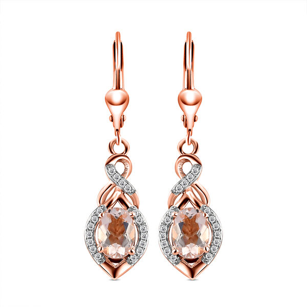Morganit und wei&szlig;e Zirkon-Ohrringe, 925 Silber Ros&eacute;gold Vermeil ca. 1.76 ct