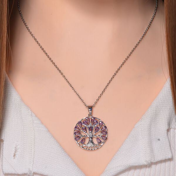 Lila Zirkonia Halskette ca. 50 cm Messing image number 2