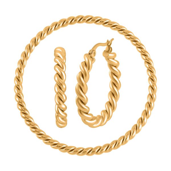 2er Set - Gedrehte Armreif und Ohrringe, Edelstahl, goldfarben