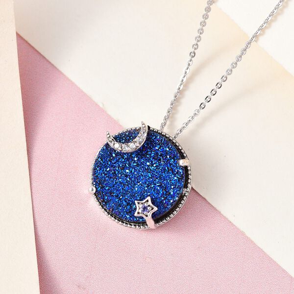 GP Celestial Dream Kollektion - Blauer Drusen Quarz Tansanit, Zirkon und blauer Saphir-Anh&auml;nger mit Kette image number 3