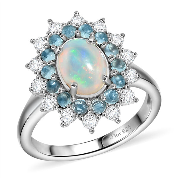 AA Nat&uuml;rlicher, &auml;thiopischer Welo Opal, Wei&szlig;er Zirkon Ring 925 Silber rhodiniert (Gr&ouml;&szlig;e 20.00) ca. 2,28 ct image number 4