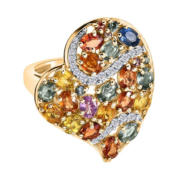 D'Joy AA Mehrfarbiger Saphir, Wei&szlig;er Zirkon Ring 925 Silber 750 Gelbgold Vermeil (Gr&ouml;&szlig;e 20.00) ca. 5.21 ct image number 0