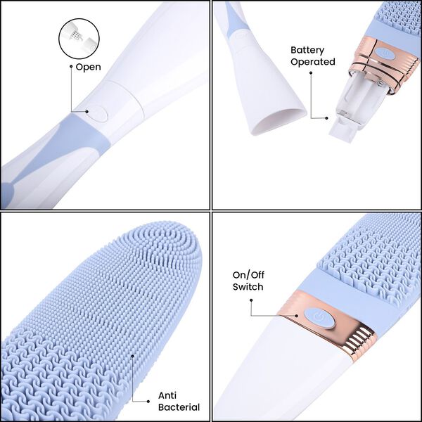 Silikon Badebürste mit langem Griff und elektrischer Vibration, Blau image number 7