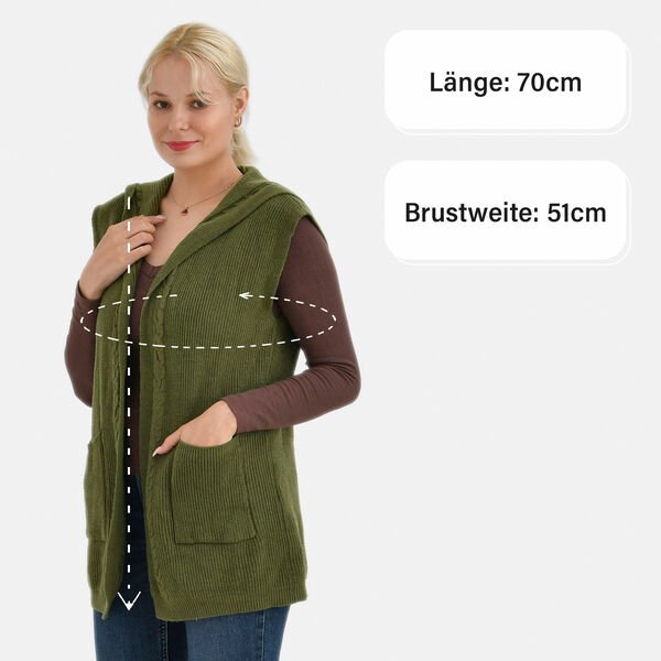 Damen Strickweste mit Kapuze und Taschen, Einheitsgröße, grün image number 4