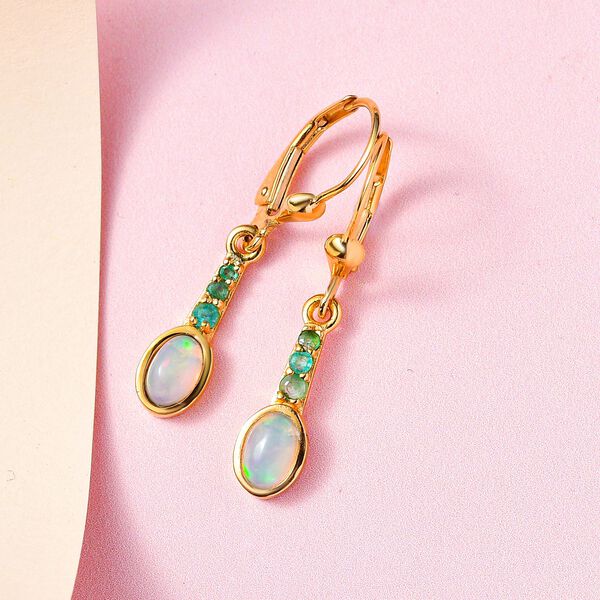 Nat&uuml;rliche, &auml;thiopische Welo Opal, Kagem Sambische Smaragd-Ohrringe, 925 Silber vergoldet ca. 0.99 ct image number 2