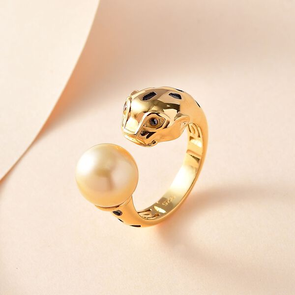 AA Goldene Südsee Perle Ring 925 Silber 750 Gelb Vermeil (Größe 17.00) image number 2