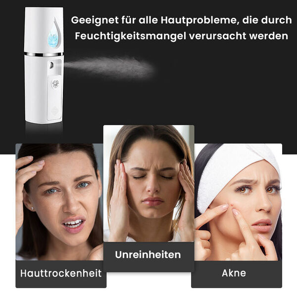 Nano Gesichtsspray mit Licht, Spiegel und USB-Kabel - Weiß image number 3