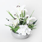 Weiße Lilie und Hortensie Kunstblumen im Keramiktopf image number 0
