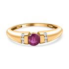 AA Afrikanischer Rubin (Fissure gef&uuml;llt), Wei&szlig;er Zirkon Ringe 925 Silber vergoldet (Gr&ouml;&szlig;e 16.00) ca. 0.59 ct