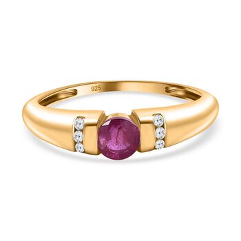 AA Afrikanischer Rubin (Fissure gef&uuml;llt), Wei&szlig;er Zirkon Ringe 925 Silber vergoldet (Gr&ouml;&szlig;e 16.00) ca. 0.59 ct