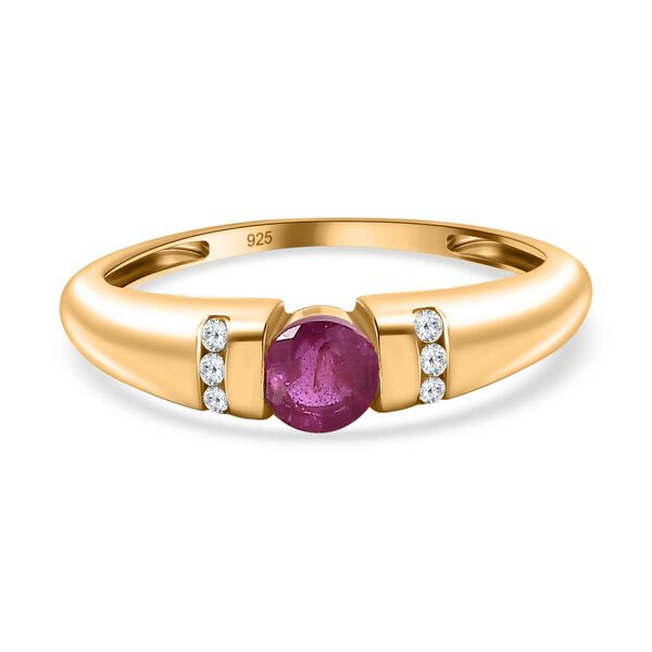 AA Afrikanischer Rubin (Fissure gef&uuml;llt), Wei&szlig;er Zirkon Ringe 925 Silber vergoldet (Gr&ouml;&szlig;e 16.00) ca. 0.59 ct