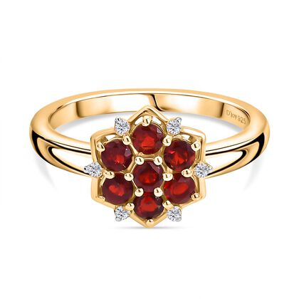 Djoy AA Mexikanischer Kirschfeuer-Opal, Moissanit Ring 925 Silber 750 Gelb Vergoldet (Gr&ouml;&szlig;e 18.00) ca. 0.48 ct