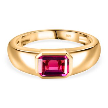 Lab Grown Roter Smaragd (Beryll) Ring 925 Silber 750 Gelbgold Vermeil (Gr&ouml;&szlig;e 17.00) ca. 0.94 ct