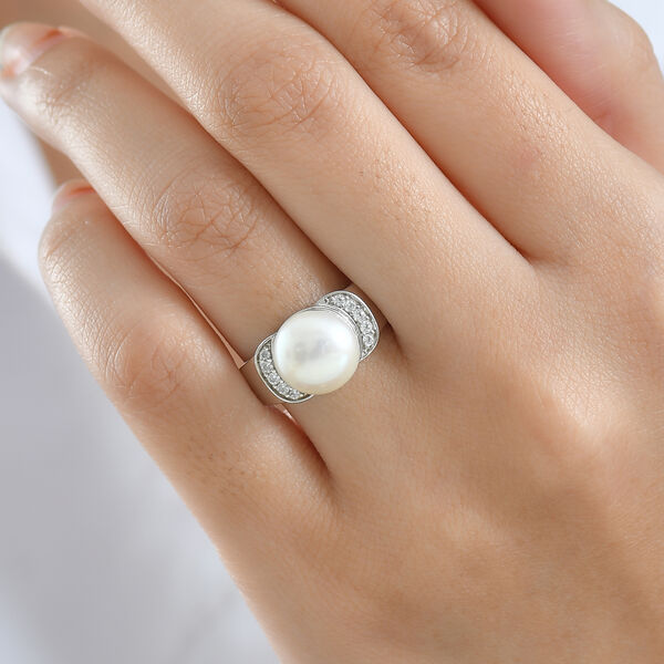 EverTrue S&uuml;&szlig;wasser Perle und Zirkon Ring in Silberton image number 3