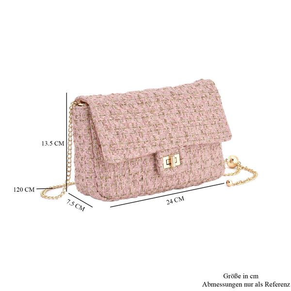 Umhängetasche aus 100% echtem Leder mit Bouclé-Stoff, Rosa image number 7