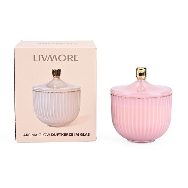 Duftkerze im Glas mit Deckel, Luxusglas-Design, Amber und Pfingstrose, Rosa image number 5
