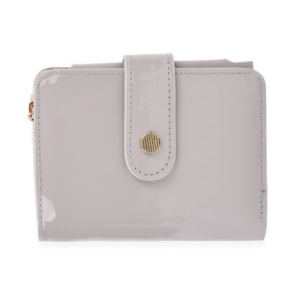 Gl&auml;nzendes Trifold-Portemonnaie aus Lackleder mit RFID-Schutz, 12 x 10 cm, Beige