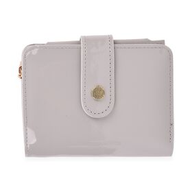 Glänzendes Trifold-Portemonnaie aus Lackleder mit RFID-Schutz, 12 x 10 cm, Beige