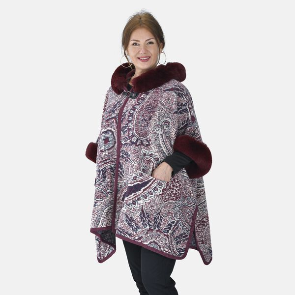 LA MAREY Kunstfell Poncho, Burgunder image number 3