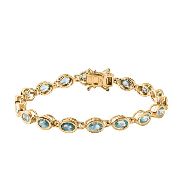 Kambodschanischer blauer Zirkon Armband, ca. 18 cm 925 Silber vergoldet ca. 12.53 ct