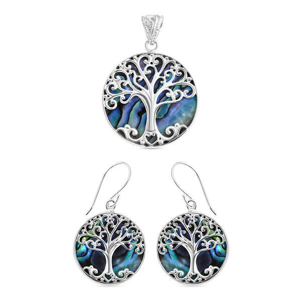 Royal Bali Kollektion- Abalone Muschel Lebensbaum-Anh&auml;nger und Ohrringe