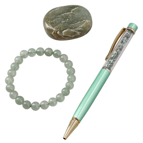 3er Exklusives Geschenkset – Aventurin: Handschmeichler, Armband und Kugelschreiber mit Kristallkugel image number 6