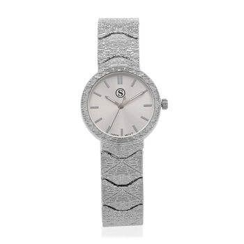 STRADA - Japanisches Uhrwerk, Wei&szlig;es Zifferblatt mit silberplattiertem Alloy Armband, 20 cm