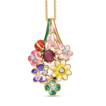 AA Afrikanischer Rubin (Fissure gef&uuml;llt), Wei&szlig;er Zirkon Schmuckset 925 Silber 750 Gelbgold Vermeil ca. 1,57 ct.