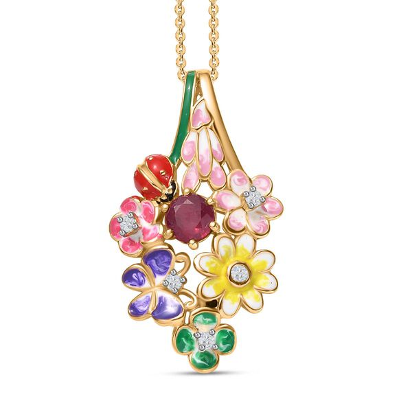 GP Italian Garden Kolelktion - AA afrikanischer Rubin , Zirkon und blauer Saphir-Anh&auml;nger mit 45cm Kette - 1,57 ct.