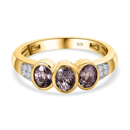 AA Nat&uuml;rlicher Tansanischer Lavendel-Spinell, Wei&szlig;er Zirkon Ring, 925 Silber Gelbgold Vermeil, (Gr&ouml;&szlig;e 18.00) ca. 1.38 ct
