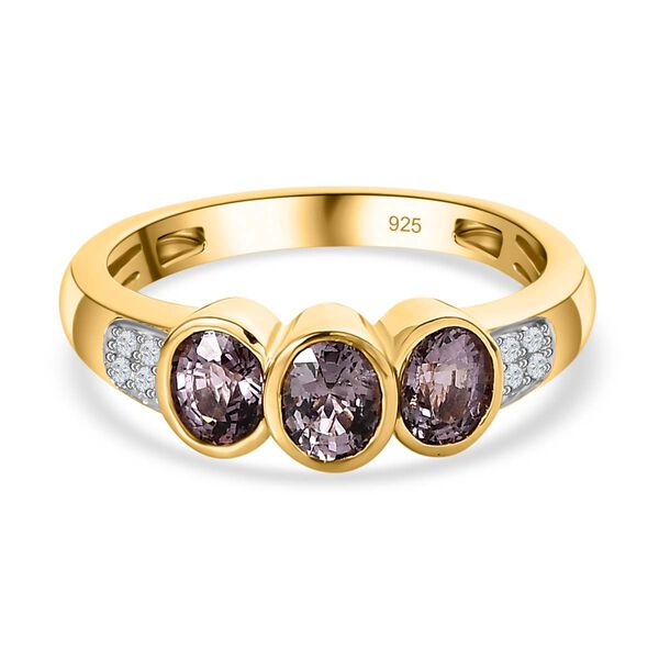 AA Nat&uuml;rlicher Tansanischer Lavendel-Spinell, Wei&szlig;er Zirkon Ring, 925 Silber Gelbgold Vermeil, (Gr&ouml;&szlig;e 18.00) ca. 1.38 ct