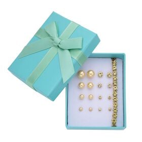9er Set - Goldene Muschelkernperlen Ohrringen, Kristallohrringen mit Armband, Reiner Edelstahl , 54.50 ct