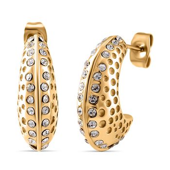 Wei&szlig;er Kristall Ohrringe Reiner Edelstahl IP-Gelbbeschichtung