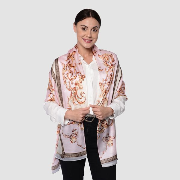 LA MAREY: Bedruckter Schal aus 100 %  Maulbeerseide, Schn&ouml;rkelmuster, inkl. Geschenkbox, Rosa-Gold image number 2