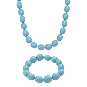 Sleeping Beauty t&uuml;rkisfarbene Oval Muschelkernperle 50cm Halskette und flexibles Armband