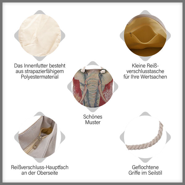 Jacquard gewebter Jute-Tasche mit Elefant Design, 42x34 cm, image number 10