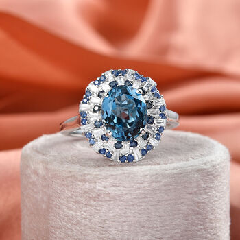 D'Joy London Blau Topas, Wei&szlig;er Zirkon Ring 925 Silber rhodiniert (Gr&ouml;&szlig;e 17.00) ca. 6,53 ct