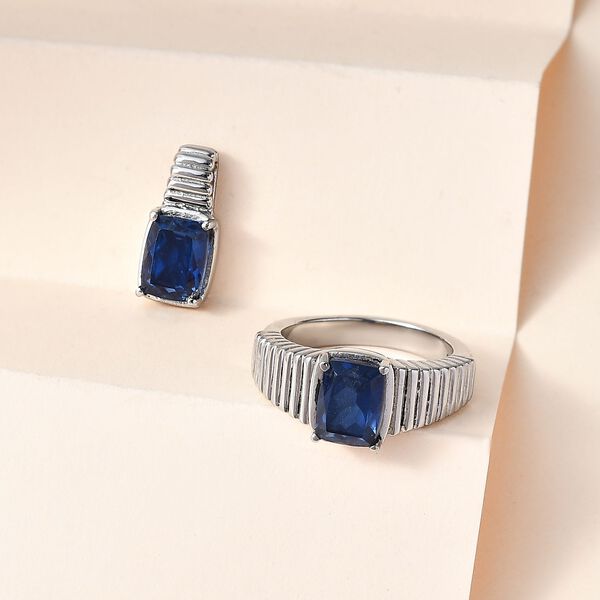 Ceylon Farbe Quarz Ring und Anh&auml;nger Schmuckset, Edelstahl ca. 3.37 ct image number 1