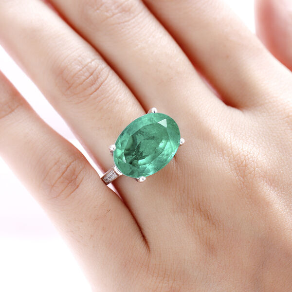 Smaragd-Triplett-Quarz und wei&szlig;er Zirkon-Ring, 925 Silber platiniert  ca. 13,21 ct image number 3